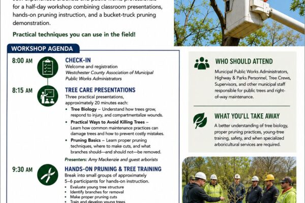 Municipal Tree Pruning and Care Workshop flyer, September 24, 2026, Scarsdale Village Hall